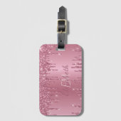 Monogram Metallic Roze Dripping Glitter Girly Bagagelabel (Voorkant (verticaal))