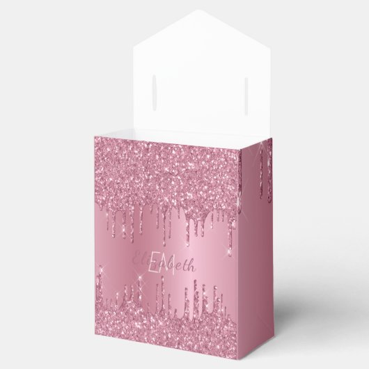 Monogram Metallic Roze Dripping Glitter Girly Bedankdoosjes (Geopend)