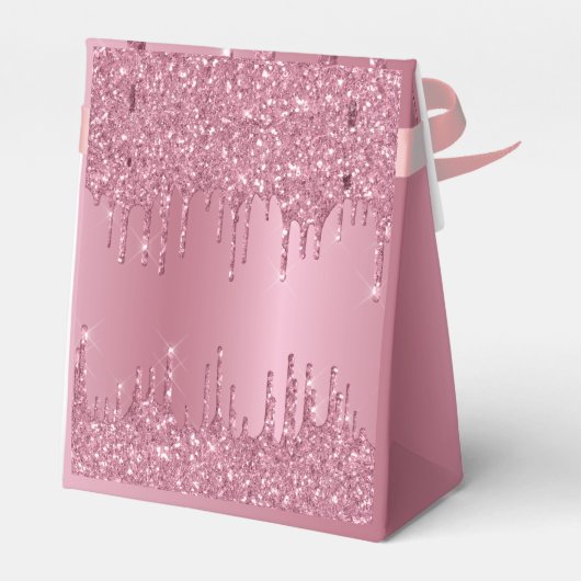 Monogram Metallic Roze Dripping Glitter Girly Bedankdoosjes (Achterkant)