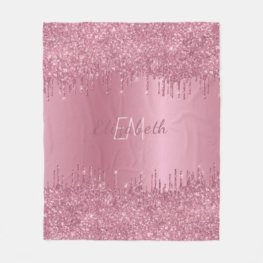 Monogram Metallic Roze Dripping Glitter Girly Fleece Deken (Voorkant)