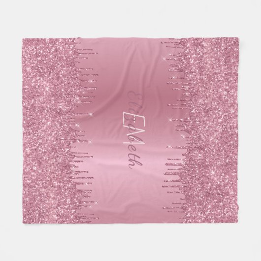 Monogram Metallic Roze Dripping Glitter Girly Fleece Deken (Voorkant (Horizontaal))