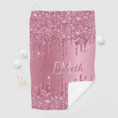Monogram Metallic Roze Dripping Glitter Girly Golfhanddoek (Insitu)
