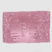 Monogram Metallic Roze Dripping Glitter Girly Golfhanddoek (Horizontaal)