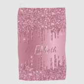 Monogram Metallic Roze Dripping Glitter Girly Golfhanddoek (Voorkant)