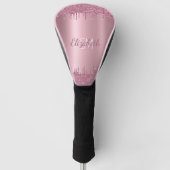 Monogram Metallic Roze Dripping Glitter Girly Golfheadcover (Voorkant)