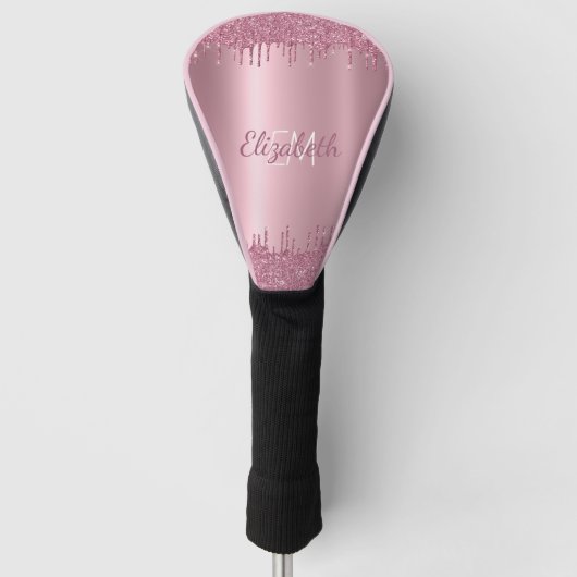 Monogram Metallic Roze Dripping Glitter Girly Golfheadcover (Voorkant)