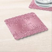 Monogram Metallic Roze Dripping Glitter Girly Kartonnen Onderzetters (Gebogen)