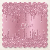 Monogram Metallic Roze Dripping Glitter Girly Kartonnen Onderzetters (Voorkant)