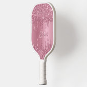 Monogram Metallic Roze Dripping Glitter Girly Pickleball Paddle (Links)