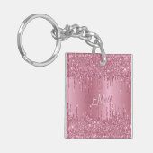 Monogram Metallic Roze Dripping Glitter Girly Sleutelhanger (Voorkant Links)