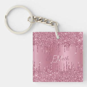 Monogram Metallic Roze Dripping Glitter Girly Sleutelhanger