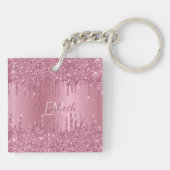 Monogram Metallic Roze Dripping Glitter Girly Sleutelhanger (Achterkant)