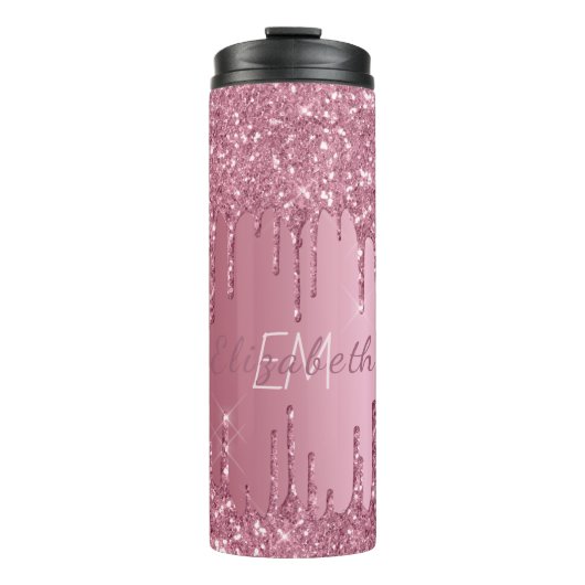 Monogram Metallic Roze Dripping Glitter Girly Thermosbeker (Voorkant)