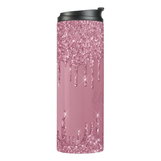 Monogram Metallic Roze Dripping Glitter Girly Thermosbeker (Gedraaid links)