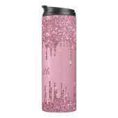 Monogram Metallic Roze Dripping Glitter Girly Thermosbeker (Geroteerd rechts)