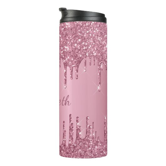 Monogram Metallic Roze Dripping Glitter Girly Thermosbeker (Geroteerd rechts)