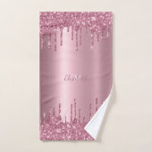 Monogram Metallic Roze Dripping Glitter Modern Bad Handdoek (Handdoek)