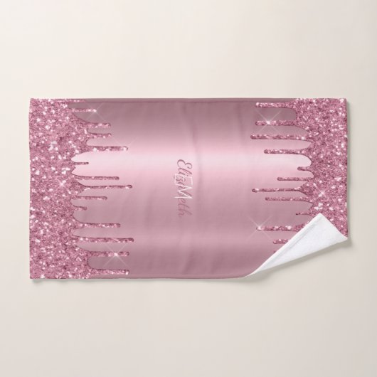 Monogram Metallic Roze Dripping Glitter Modern Bad Handdoek (Handdoek)