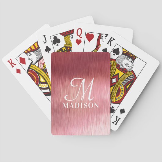 Monogram Metallic Roze Gestructureerde Gepersonali Pokerkaarten (Achterkant)