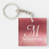 Monogram Metallic Roze Gestructureerde Gepersonali Sleutelhanger (Voorkant)
