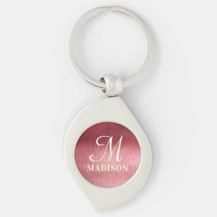 Monogram Metallic Roze Gestructureerde Gepersonali Sleutelhanger