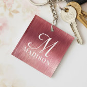 Monogram Metallic Roze Gestructureerde Gepersonali Sleutelhanger