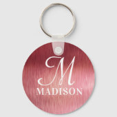 Monogram Metallic Roze Gestructureerde Gepersonali Sleutelhanger (Voorkant)