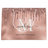 Monogram Metallic Roze Goud Roze Glitter Drips Groot Cadeauzakje (Voorkant)