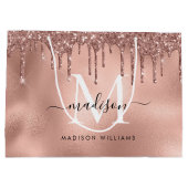 Monogram Metallic Roze Goud Roze Glitter Drips Groot Cadeauzakje (Achterkant)
