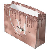Monogram Metallic Roze Goud Roze Glitter Drips Groot Cadeauzakje (Achterkant Gekanteld)