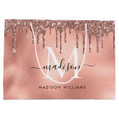 Monogram Metallic Roze Goud Roze Glitter Druppels Groot Cadeauzakje (Achterkant)