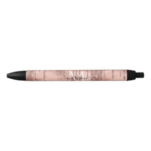 Monogram Metallic Roze Goud Roze Glitter Druppels Zwarte Inkt Pen