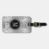 Monogram Metallic Silver Damask Bagagelabel (Voorkant horizontaal)