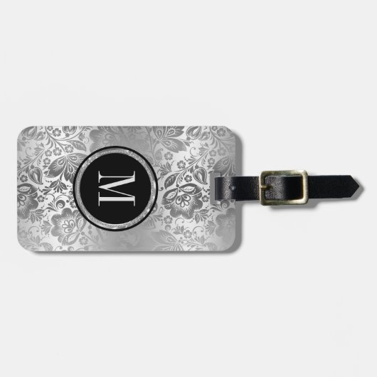 Monogram Metallic Silver Damask Bagagelabel (Voorkant horizontaal)