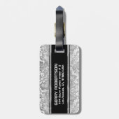 Monogram Metallic Silver Damask Bagagelabel (Achterkant verticaal)