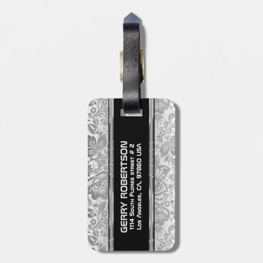 Monogram Metallic Silver Damask Bagagelabel (Achterkant verticaal)