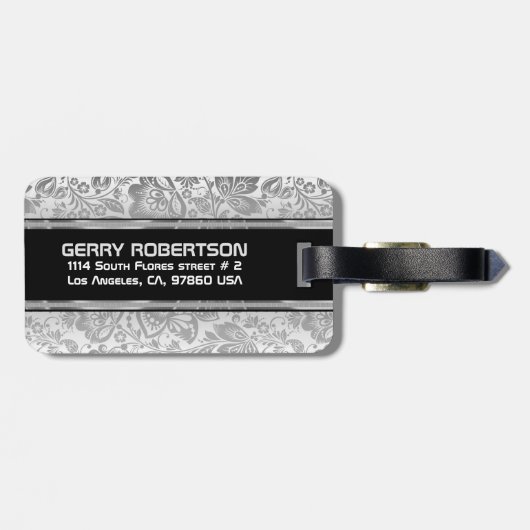 Monogram Metallic Silver Damask Bagagelabel (Achterkant horizontaal)