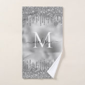 Monogram Metallic Silver Grey Dripping Glitter Bad Handdoek (Handdoek)