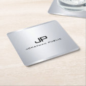 Monogram Metallic Silver Kijk Sjabloon Elegant Kartonnen Onderzetters (Schuin)
