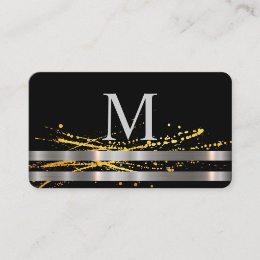 Monogram Metallic Silver Trim Gold Spatter Visitekaartje (Voorkant)