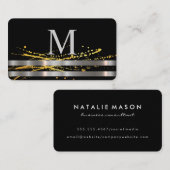 Monogram Metallic Silver Trim Gold Spatter Visitekaartje (Voorkant / Achterkant)