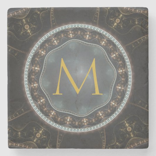 Monogram Metallic Steampunk Cirkel Stenen Onderzetter (Voorkant)