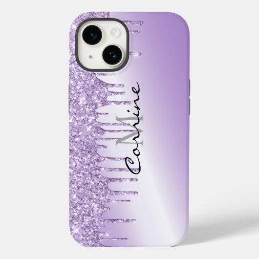 Monogram Metallic Violet Paarse druppelen Glitter Case-Mate iPhone Case (Achterkant)