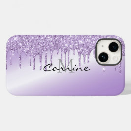 Monogram Metallic Violet Paarse druppelen Glitter Case-Mate iPhone 14 Hoesje