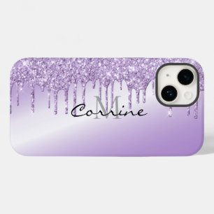 Monogram Metallic Violet Paarse druppelen Glitter Case-Mate iPhone 14 Hoesje