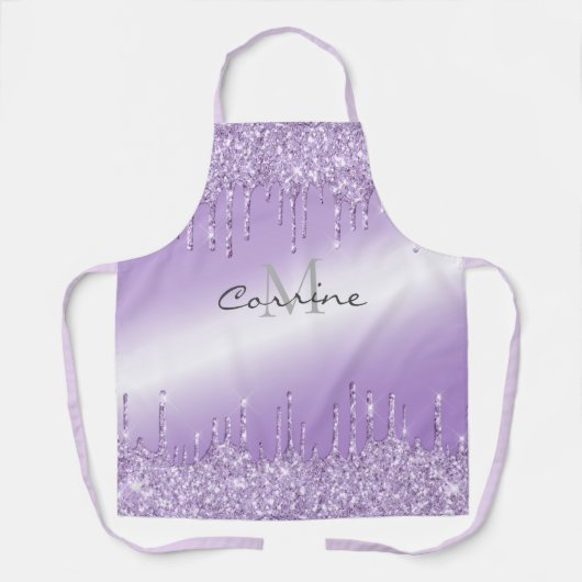 Monogram Metallic Violet Paarse druppelen Glitter Schort (Voorkant)