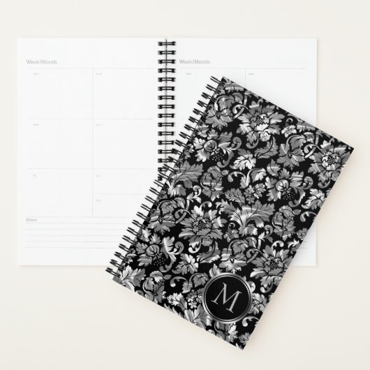 Monogram Metallic Zilver Damast Patroon Planner (Display)