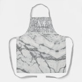 Monogram Metallic Zilver Marmer & Platina Glitter Schort (Voorkant)