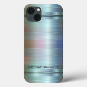 Monogram metallisch blauw-grijze Stripes iPhone 13 Hoesje