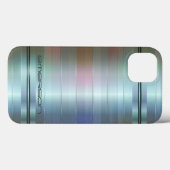 Monogram metallisch blauw-grijze Stripes Case-Mate iPhone Case (Achterkant (horizontaal))
